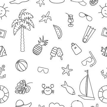 Summer seamless pattern, hand-drawn in doodles. Suitable for printing, textil Stock Illustration