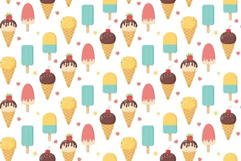 Summer seamless pattern with ice cream cone and popsicle. Design for fabric.. Stock Illustration