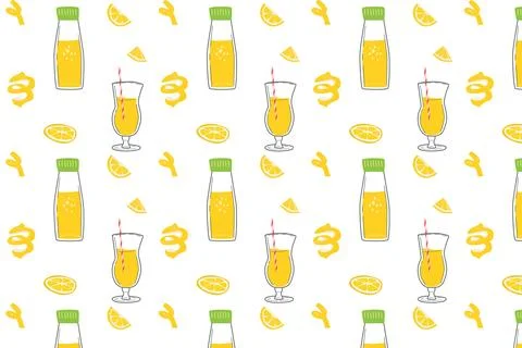 Summer seamless pattern - lemon slices and drinks Illustrazione stock