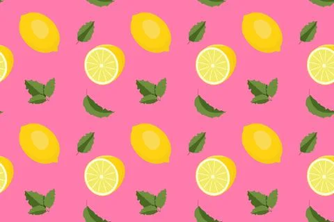Summer seamless pattern with lemons and mints. Sweet tropical background fo.. Stock Illustration