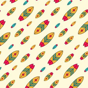 Summer seamless pattern with multicolored surfboards Stock Illustration