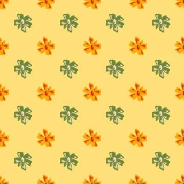 Summer seamless pattern with orange and green colored flowers buds elements.  Stock Illustration