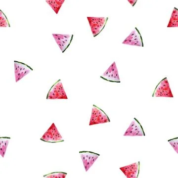 Summer seamless pattern with pieces of red and pink watermelon on white Stock Illustration