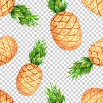 Summer seamless pattern with pineapples. Hand-drawn watercolor tropical ornament Stock Illustration