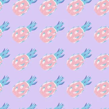 Summer seamless pattern with pink dragon fruit silhouettes simple print. Blue 스톡 일러스트