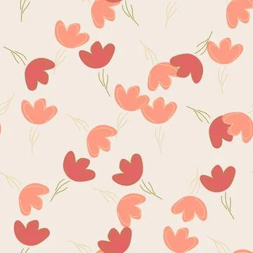 Summer seamless pattern with pink random outline flowers elements print. Grey Illustrazione stock