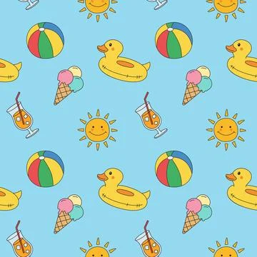 Summer seamless pattern pool party fun beach time. イラスト素材