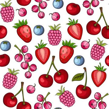Summer seamless pattern with ripe juicy berry. Stock Illustration