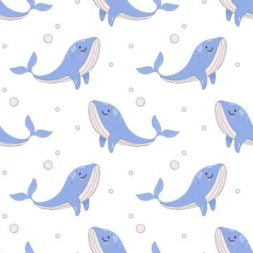 Summer seamless pattern, sea world, whale, child. Stock Illustration