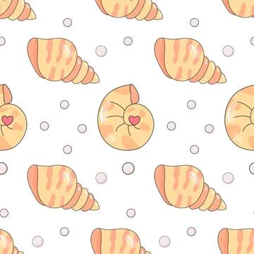 Summer seamless pattern, sea world, cute seashells, baby. Illustrazione stock