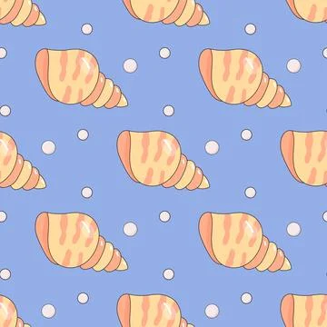 Summer seamless pattern, sea world, cute seashells, baby. 스톡 일러스트