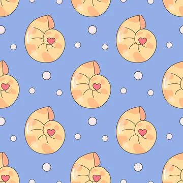 Summer seamless pattern, sea world, cute seashells, baby. Illustrazione stock