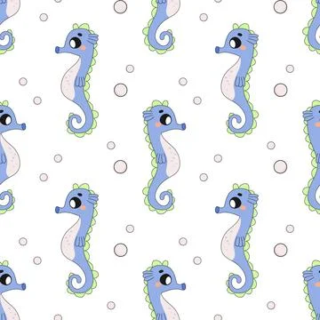Summer seamless pattern, sea world, seahorse, baby . Stock Illustration