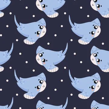 Summer seamless pattern, sea world, cute stingray . for fabric or wrapping .. Stock Illustration