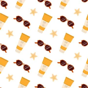 Summer seamless pattern with spf and sunglasses Stock Illustration