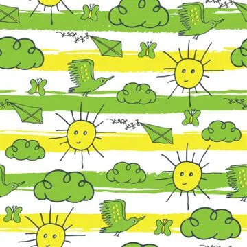 Summer seamless pattern on striped background Stock Illustration