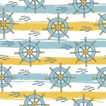 Summer seamless pattern on striped background Stock Illustration