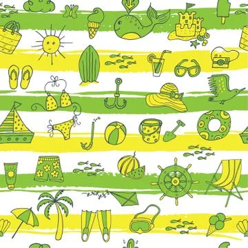 Summer seamless pattern on striped background Stock Illustration
