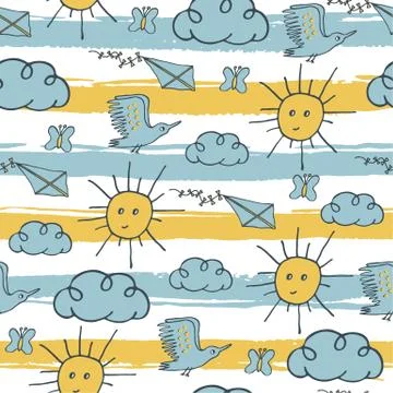 Summer seamless pattern on striped background Stock Illustration