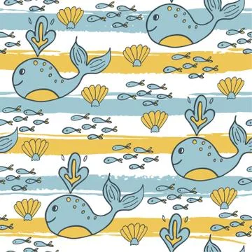 Summer seamless pattern on striped background Stock Illustration