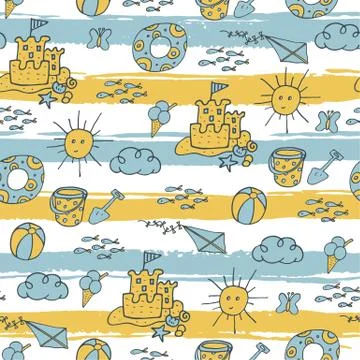 Summer seamless pattern on striped background Stock Illustration