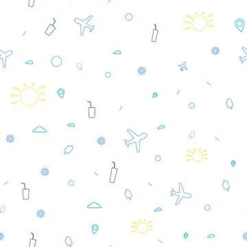 Summer seamless pattern template with  travel items. Line simple shape decora Stock Illustration