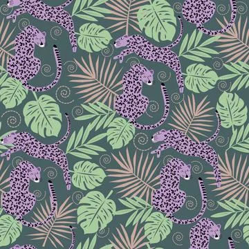 Summer seamless pattern with tiger doodle Stock Illustration