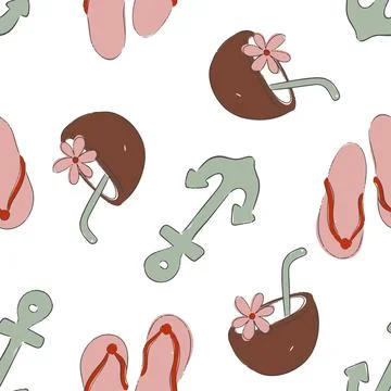 Summer seamless pattern with tropical elements Illustrazione stock