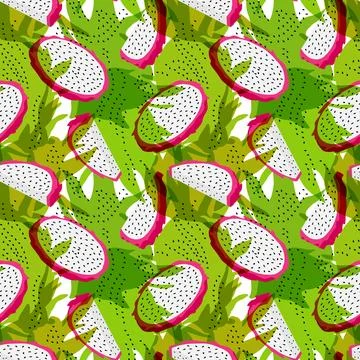 Summer seamless pattern with tropical fruit slices. Vector floral repeatabl.. Stock Illustration