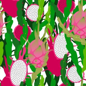 Summer seamless pattern with tropical fruit. Vector floral repeatable backd.. Stockillustratie