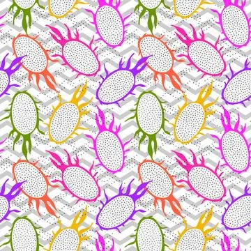 Summer seamless pattern with tropical fruit slices. Vector floral repeatabl.. Stock Illustration