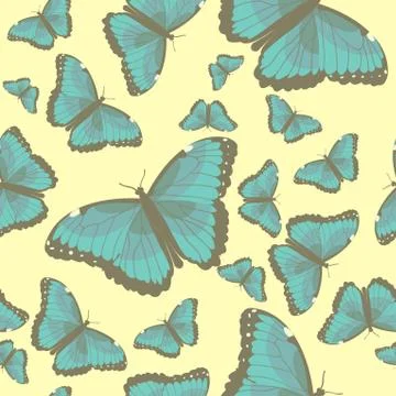 Summer seamless pattern with turquoise butterflies Stock Illustration