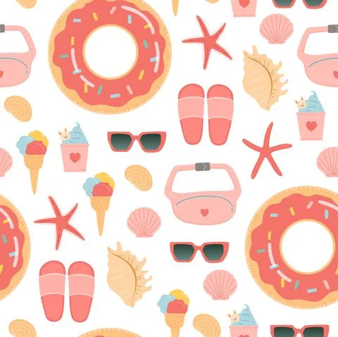 Summer seamless pattern vector and flat design Stock Illustration