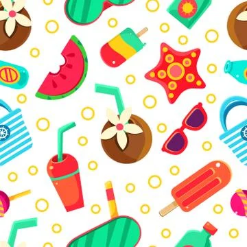 Summer seamless pattern. Vector illustration on a white background. Stock Illustration