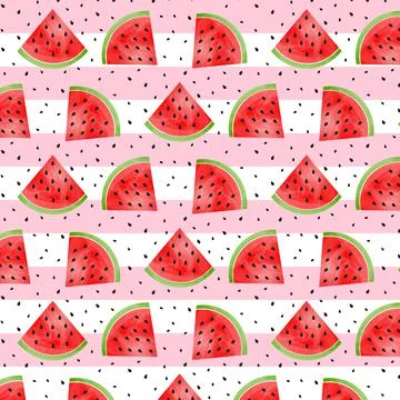 Summer seamless pattern with watermelon wedges. Stock Illustration