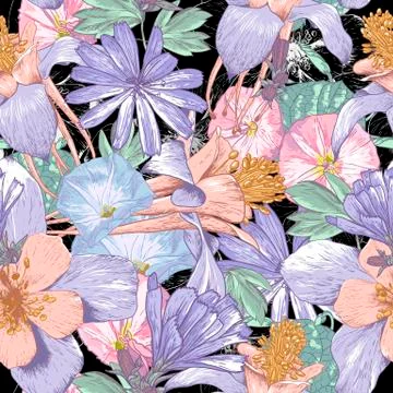 Summer seamless pattern with wildflowers. Stock Illustration