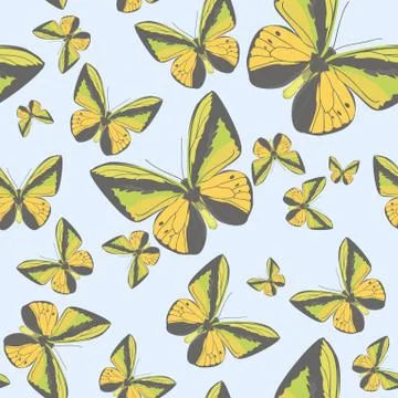 Summer seamless pattern with yellow butterflies Stock Illustration