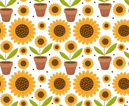 Summer seamless pattern with yellow sunflower flowers. Village endless Stock Illustration