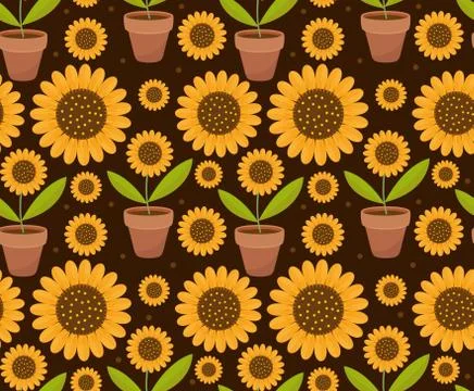 Summer seamless pattern with yellow sunflower flowers. Village endless Stock Illustration