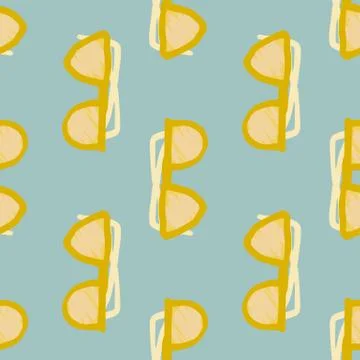 Summer seamless pattern with yellow sunglasses print. Blue soft background. S Stock Illustration