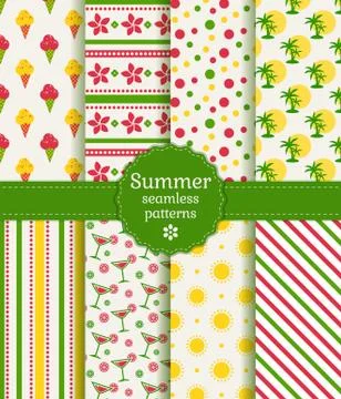 Summer seamless patterns. Vector collection. Stock Illustration
