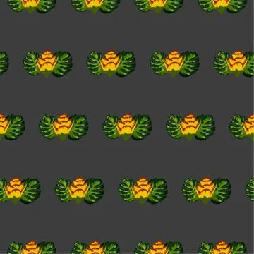 Summer seamless tropical pattern with bright yellow and pink plants and leave イラスト素材