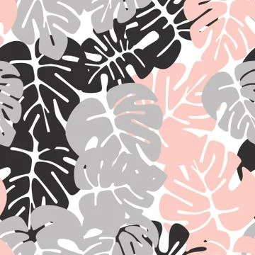 Summer seamless tropical pattern with colorful monstera palm leaves Stock Illustration