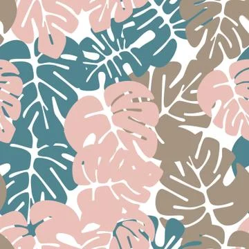 Summer seamless tropical pattern with colorful monstera palm leaves Stock Illustration