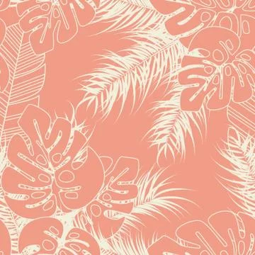 Summer seamless tropical pattern with monstera palm leaves and plants Stock Illustration