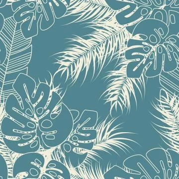 Summer seamless tropical pattern with monstera palm leaves and plants Stock Illustration