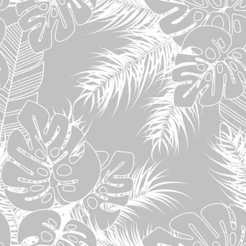 Summer seamless tropical pattern with monstera palm leaves and plants Stock Illustration