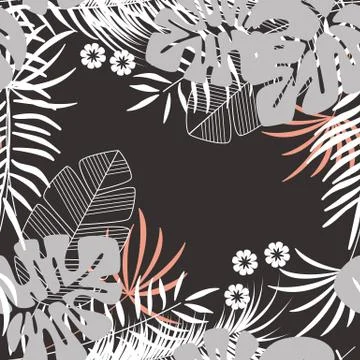 Summer seamless tropical pattern with monstera palm leaves and plants Stock Illustration