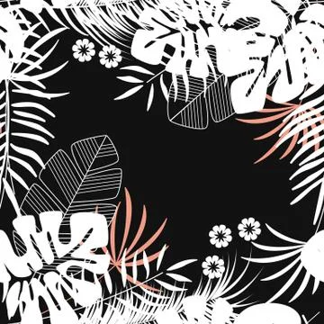 Summer seamless tropical pattern with monstera palm leaves and plants Stock Illustration