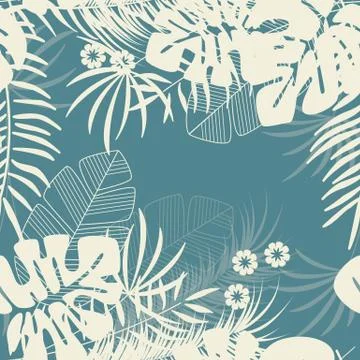 Summer seamless tropical pattern with monstera palm leaves and plants Stock Illustration
